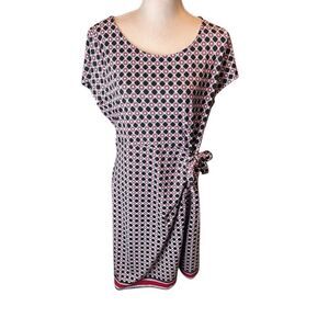 Talbots Plus Size XL Geometric Print Cap Sleeve Faux Wrap Dress Slinky